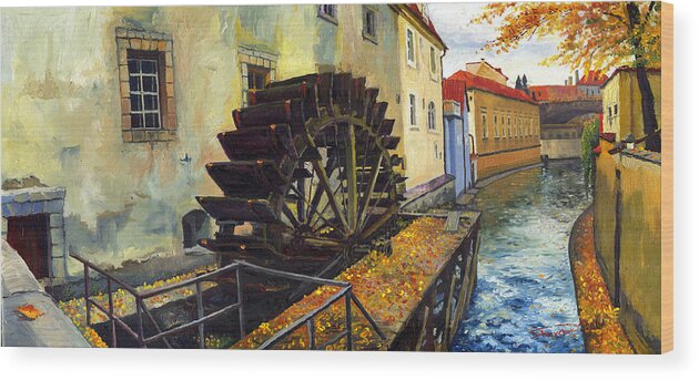 Prague Wood Print featuring the painting Prague Chertovka by Yuriy Shevchuk