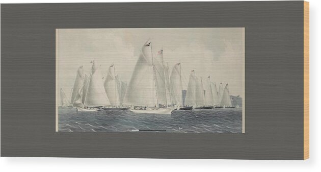 Sail Away By Currier & Ives Wood Print featuring the painting sail away by Currier by MotionAge Designs