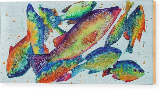 Fish Wood Print featuring the painting Something's Fishy by Marsha Elliott