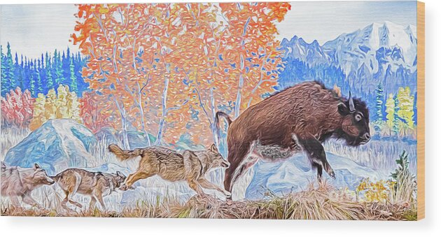 Animal Wood Print featuring the digital art The Hunt by Ray Shiu
