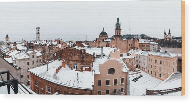 Landscape Wood Print featuring the photograph Lviv In Winter Time. Picturesque View #1 by Ivan Kmit