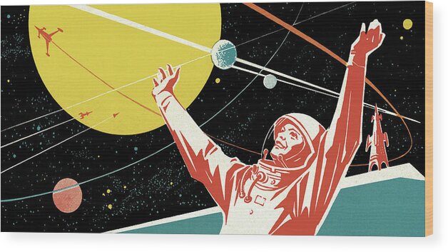 Adventure Wood Print featuring the drawing Astronaut in Outer Space #2 by CSA Images