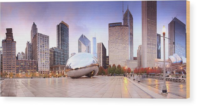 Dawn Wood Print featuring the photograph Millennium Park, Chicago, Illinois,usa #5 by Travelpix Ltd