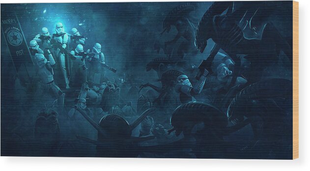 Star Wars Wood Print featuring the digital art 501 vs Aliens 1 by Guillem H Pongiluppi