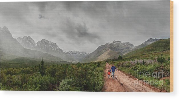 Tranquility Wood Print featuring the photograph Father And Son Running Together by Wilpunt