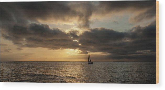 Sunset Wood Print featuring the photograph Golden Sunset with Yacht by Max Blinkhorn