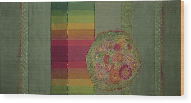 Art Quilt Wood Print featuring the tapestry - textile Heirloom Bouquet by Pam Geisel