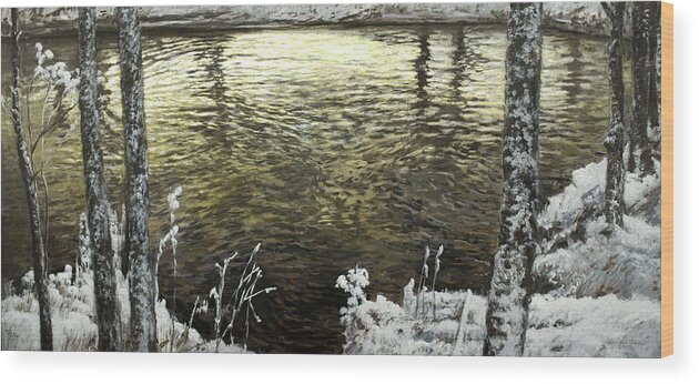 Winter Landscape Wood Print featuring the painting Hudson Bay, Sweden by Hans Egil Saele