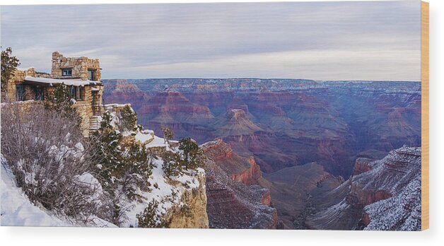 American Southwest Wood Print featuring the photograph Lookout Studio and the Grand Canyon-Morning by Todd Bannor