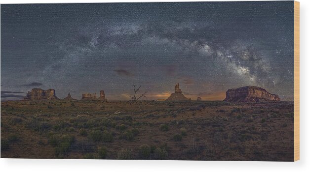 Milky Wood Print featuring the photograph Milky Way Over The Monument Valley by Hua Zhu