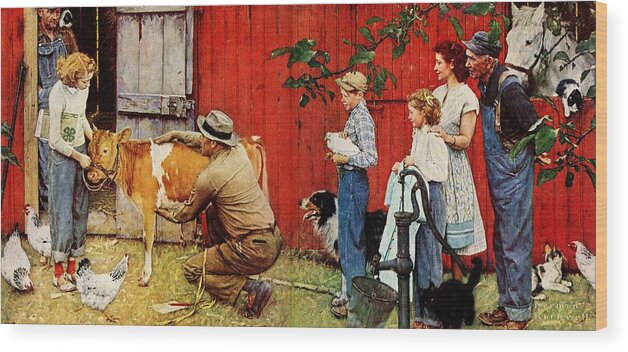 Cow Wood Print featuring the painting Norman Rockwell Visits A County Agent by Norman Rockwell