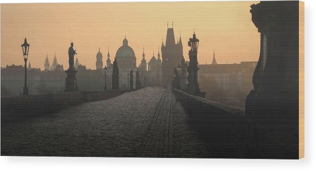 Tower Wood Print featuring the photograph Prague Sunrise by Mitch Riley