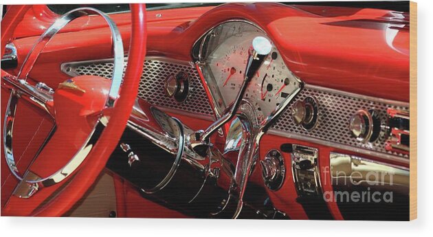 Chevrolet Wood Print featuring the photograph Red Steering Wheel by Terri Brewster