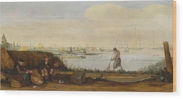 17th Century Art Wood Print featuring the painting River Landscape with Boats and Fishermen by Arent Arentsz