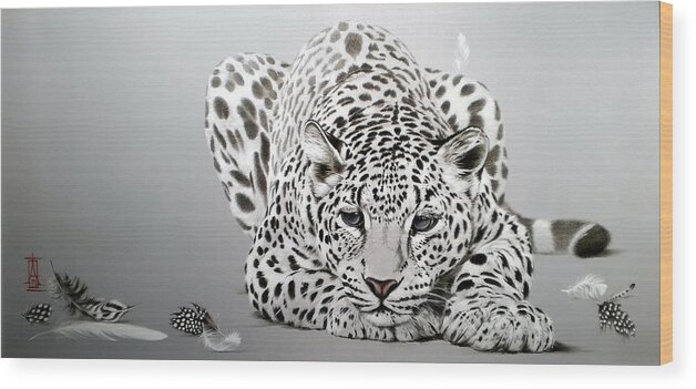 Russian Artists New Wave Wood Print featuring the painting Snow Leopard by Alina Oseeva