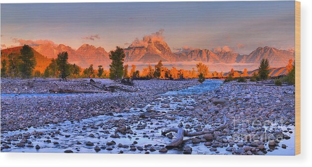 Grand Teton Wood Print featuring the photograph Teton Alpenglow Over Spread Creek by Adam Jewell