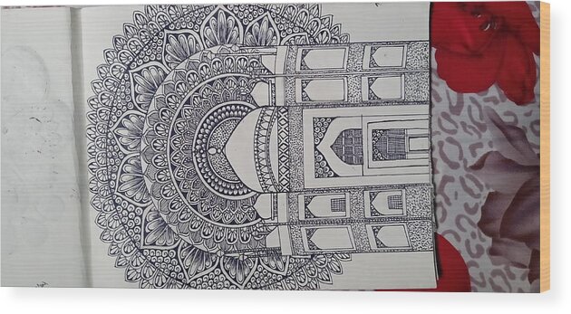 Mandala Wood Print featuring the drawing Mandala #1 by Antara Ghosh