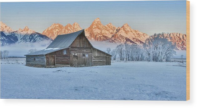 Sunrise Wood Print featuring the photograph Moulton Barn sunrise #1 by Ed Stokes