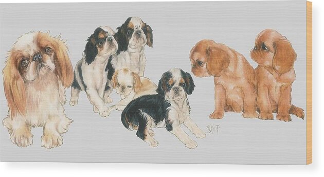 Toy Group Wood Print featuring the mixed media English Toy Spaniel Puppies by Barbara Keith