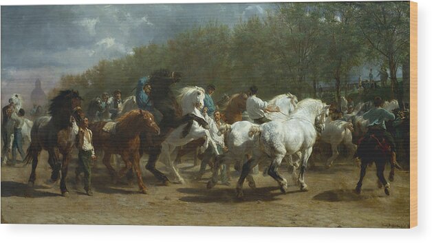 The Horse Fair Wood Print featuring the painting The Horse Fair by Rosa Bonheur