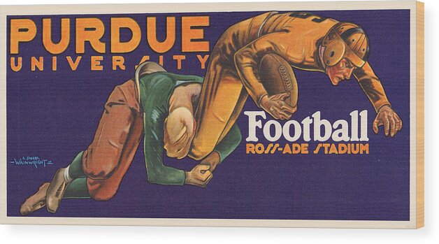 Purdue Wood Print featuring the mixed media 1929 Purdue Football Art by Row One Brand