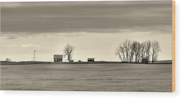 Farm Wood Print featuring the photograph The Vast Forgotten - Farmhouse on the vast ND prairie by Peter Herman