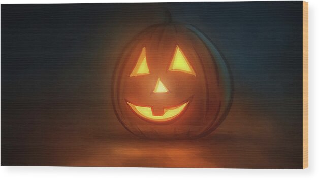 Fall Wood Print featuring the digital art Art - Halloween Pumpkin by Matthias Zegveld