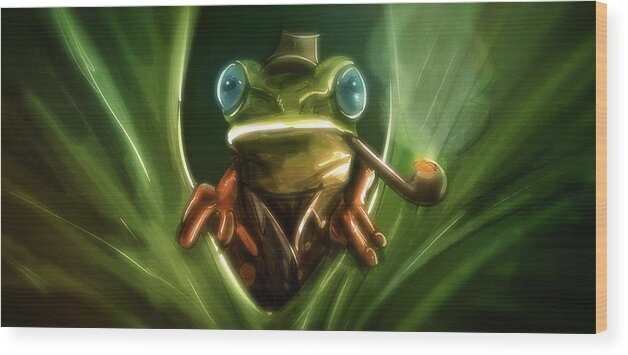 Frog Wood Print featuring the digital art Art - Inspector Frog by Matthias Zegveld