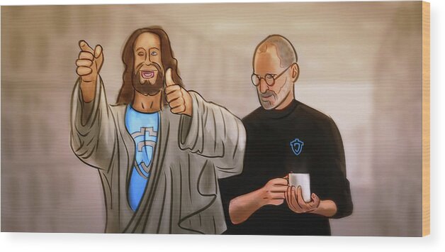 Jesus Wood Print featuring the digital art Art - Jesus Meets with Steve Jobs by Matthias Zegveld