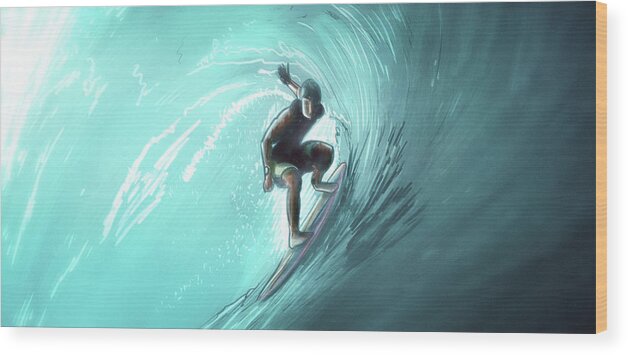 Surfing Wood Print featuring the digital art Art - The Surfer by Matthias Zegveld