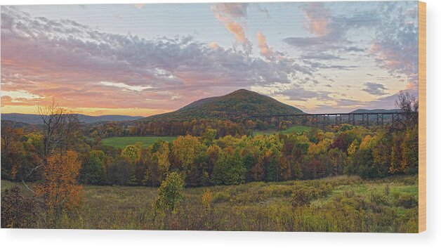 New York Landscape Wood Print featuring the photograph Autumn Dawn At Moodna Viaduct Trestle Panorama by Angelo Marcialis