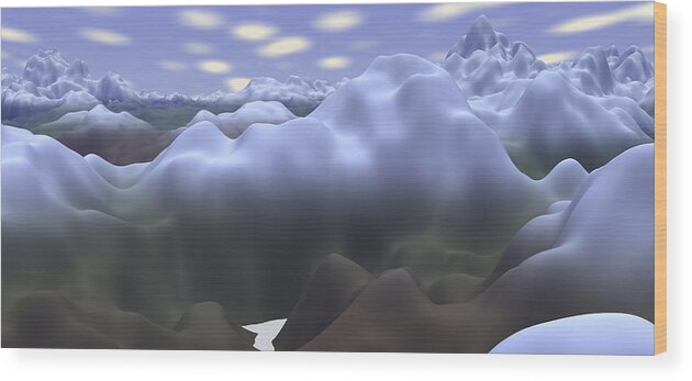 Exoplanet Wood Print featuring the digital art Cloud Mountains 2 by Bernie Sirelson
