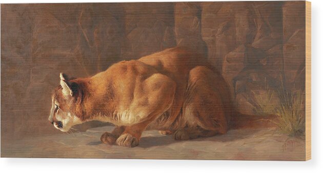 Cougar Wood Print featuring the painting Curious II by Greg Beecham