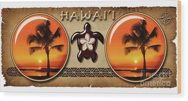 Hawaiian Coffee Mug Design Wood Print featuring the photograph Ko Olina Lagoon Vog Sunset Hawaiian Style Coffee Mug Design by Aloha Art