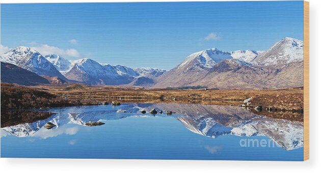 Scotland Wood Print featuring the photograph Lochan Na H-Achlaise reflections, Rannoch moor, Argyll and Bute, Scotland by Neale And Judith Clark