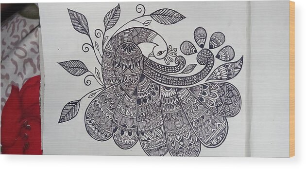 Mandala Drawing Wood Print featuring the drawing Mandala by Antara Ghosh