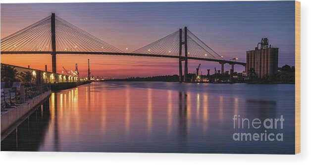 Savannah Wood Print featuring the photograph Panorama of Savannah River sunset by Shelia Hunt