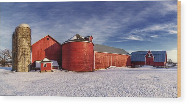 Red Wood Print featuring the photograph Seeing Red -  Red buildings and round wood silo at Lake Mills WI by Peter Herman
