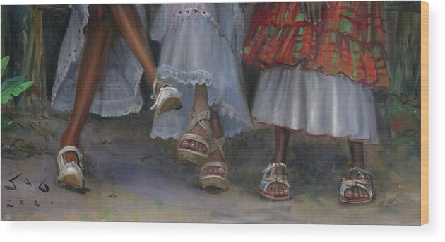 Shoes Wood Print featuring the painting Shoes #4 by Jonathan Guy-Gladding JAG