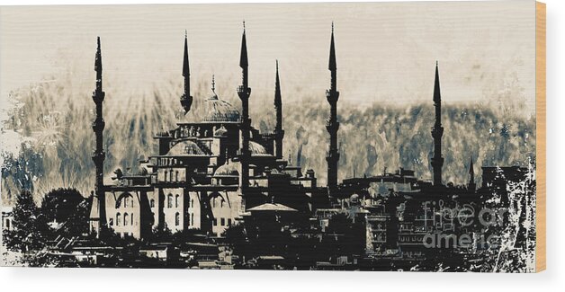 Turkey Wood Print featuring the digital art Blue Mosque Istanbul Turkey by Ginette Callaway
