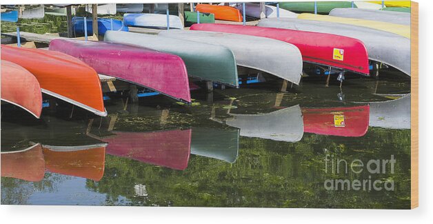 Canoes Wood Print featuring the photograph Canoes - Lake Wingra - Madison by Steven Ralser