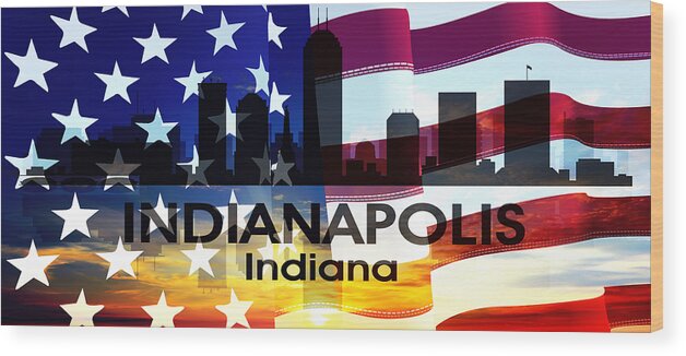 Indianapolis Wood Print featuring the mixed media Indianapolis IN Patriotic Large Cityscape by Angelina Tamez