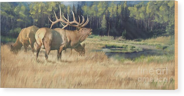 Elk Wood Print featuring the painting Meadow Music by Robert Corsetti