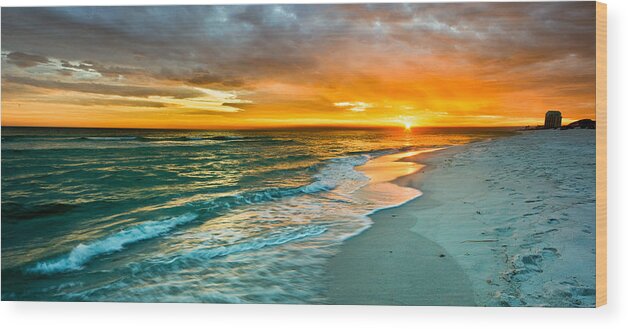 Orange Wood Print featuring the photograph Orange Panoramic Sunset by Eszra Tanner
