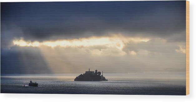 Alcatraz Wood Print featuring the photograph Piercing through Darkness Light Shines on the Rock by Joel Thai