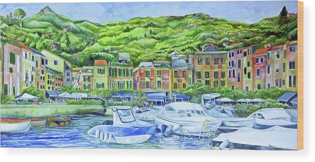 Portofino Wood Print featuring the painting So This is Portofino by Kandy Cross