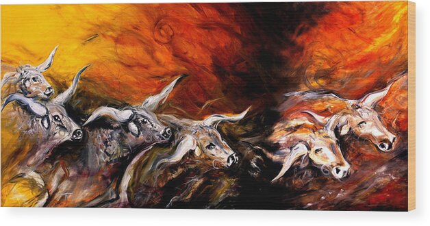 Longhorn Wood Print featuring the painting Dust Storm by J Vincent Scarpace