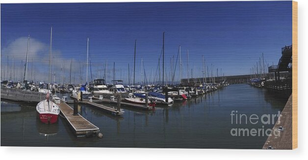 San Francisco Bay Wood Print featuring the photograph Red Boat Panorama by Sherry Davis