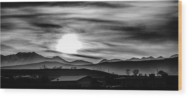 B&w Wood Print featuring the photograph Sunrise Over Colorado Rocky Mountains #6 by Alex Grichenko