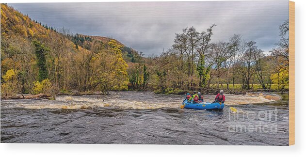 Llantysilio Wood Print featuring the photograph Horseshoe Falls Rafting by Adrian Evans